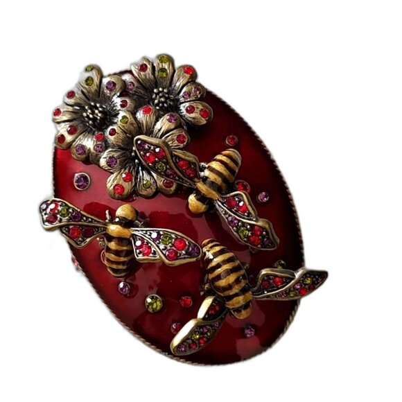 Genuine Austrian Crystal Trinket Jewelry Box NEW! Flowers and Bees Accent - Picture 3 of 11